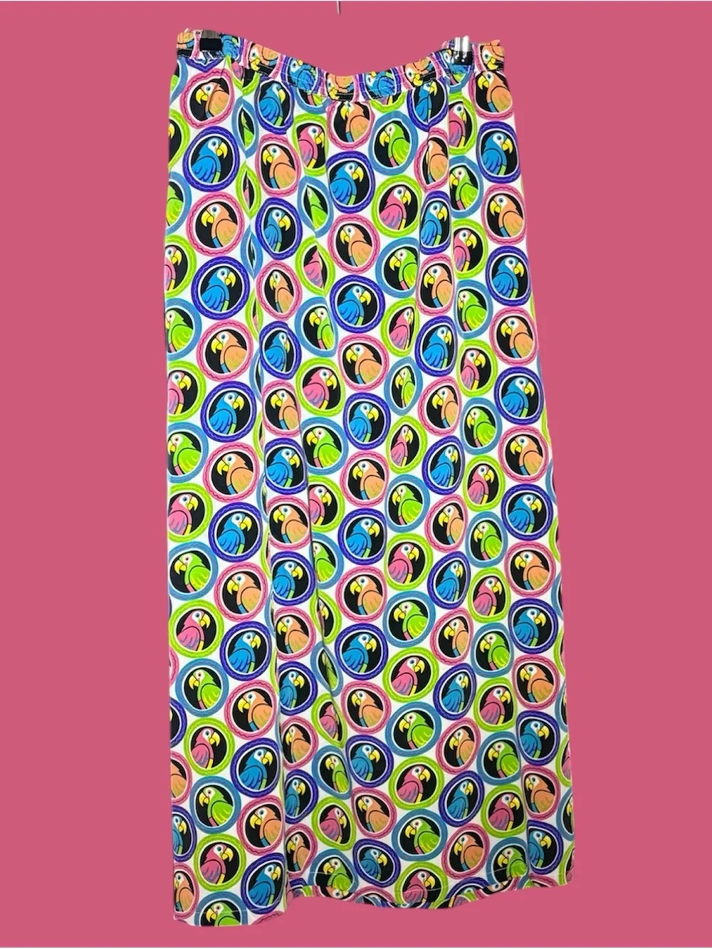 Colorful Bob Mackie Parrot Print Maxi Skirt 3XL- Multicolor